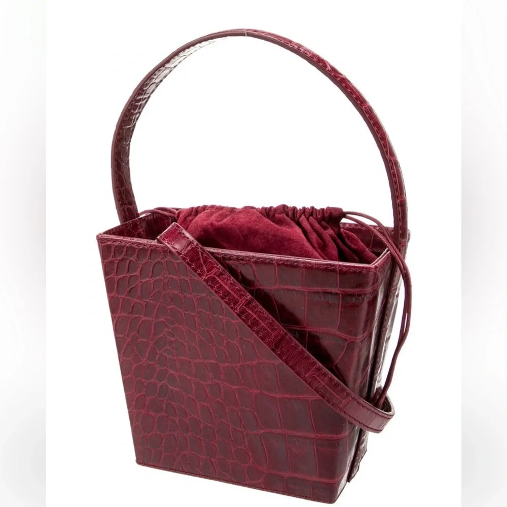 STAUD Burgundy Croc-Embossed Bucket Bag - Picture 3 of 5